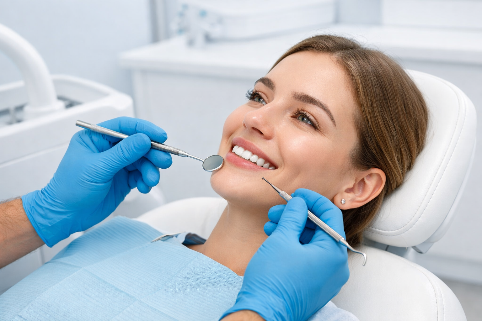 Dentist treating patient in modern clinic