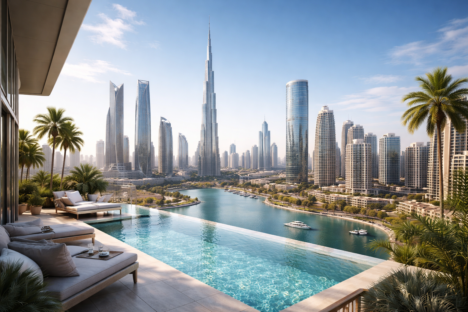 View of a modern city skyline with tall buildings