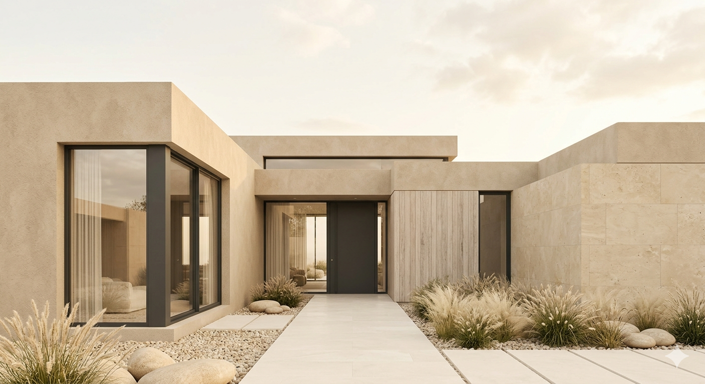 Luxury glass facade with panoramic water view